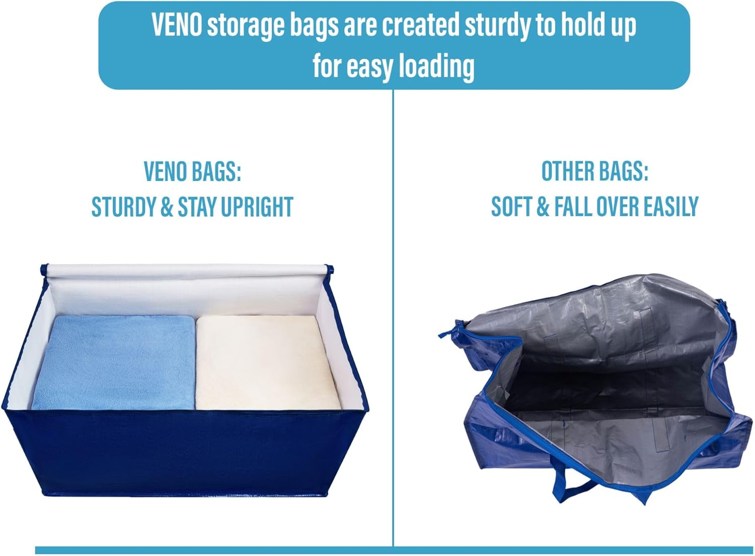 VENO 4 Pack Moving and Storage Bags, Heavy Duty, Alternative to Moving Boxes, Large Packing Totes