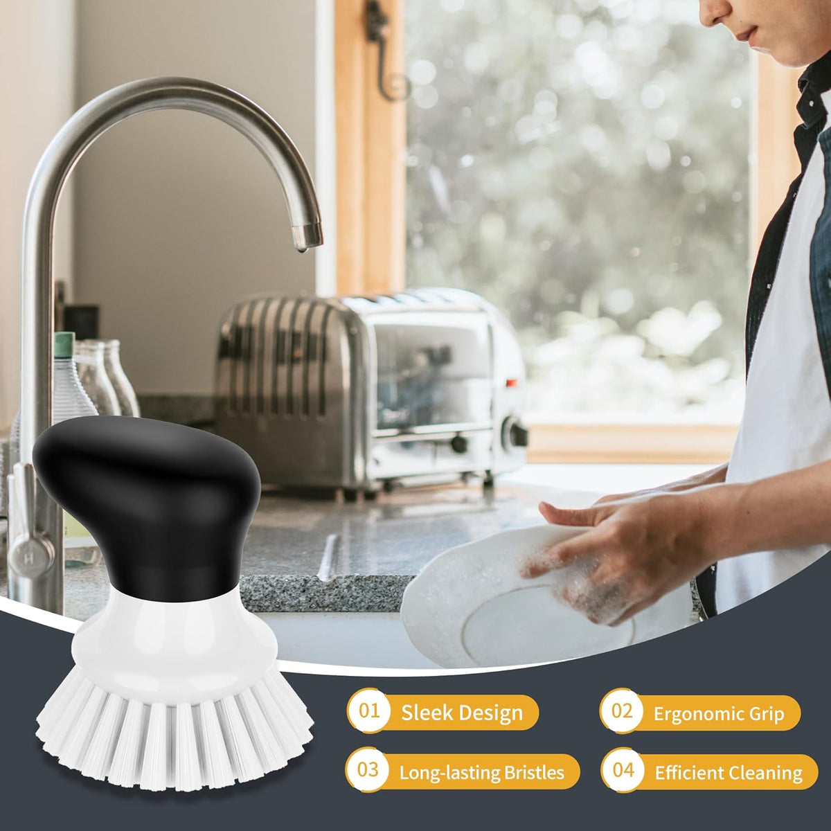 MR.SIGA Dish Scrub Brush, Palm Brush Dish Scrubber with Ergonomic Grip, Kitchen Brushes for Dishes