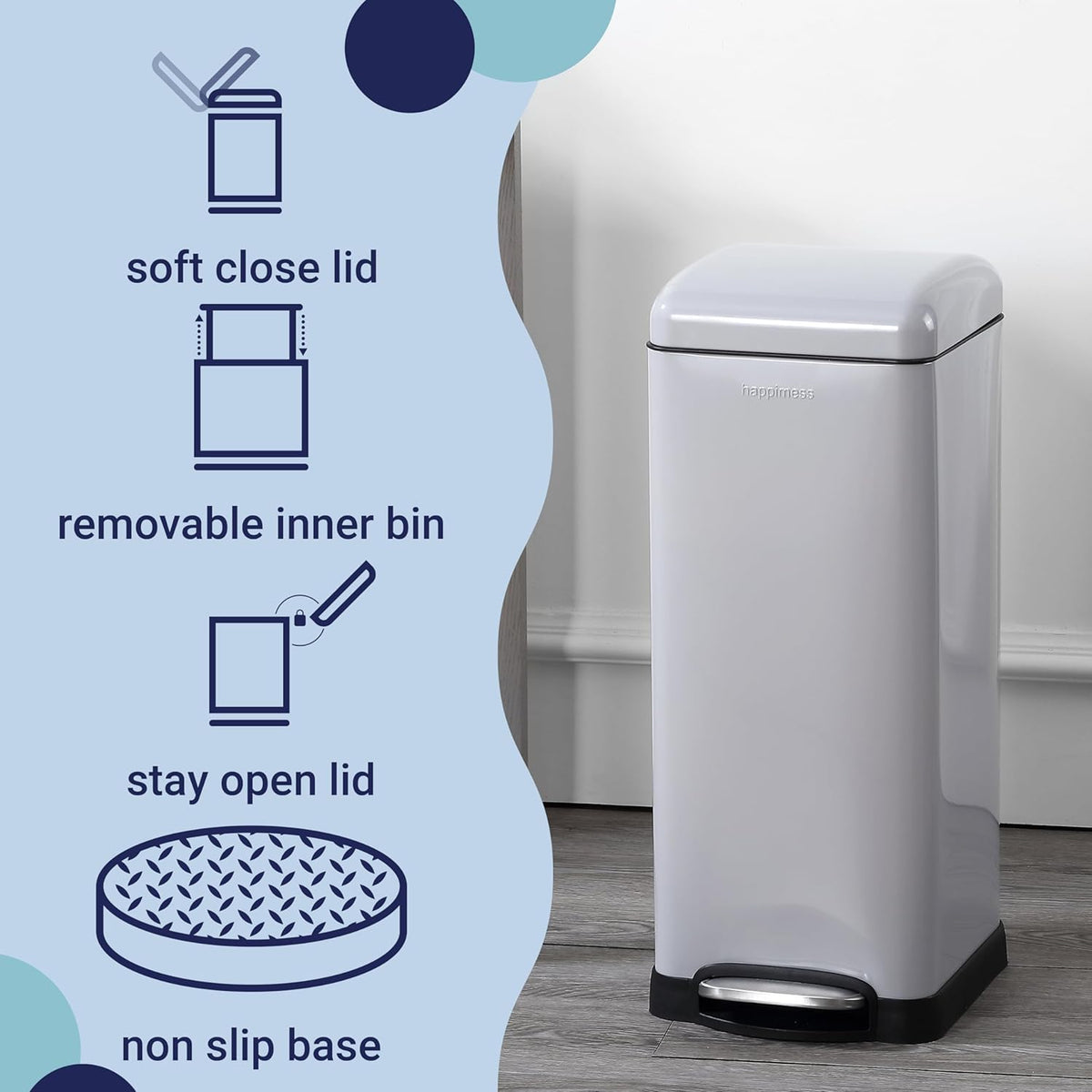 happimess HPM1007C Betty Retro 8-Gallon Step-Open Trash Can with Soft-Close Lid, Fingerprint