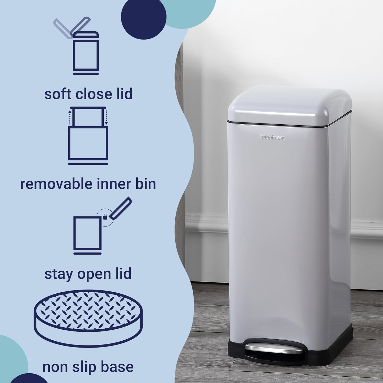 happimess HPM1007C Betty Retro 8-Gallon Step-Open Trash Can with Soft-Close Lid, Fingerprint