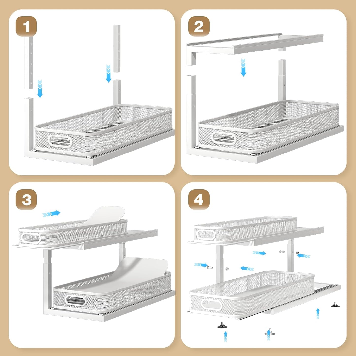 2-Pack 21.3 IN Depth Under Sink Organizer With Next-Gen Ball-Bearing Slides,Sophisticated Mesh