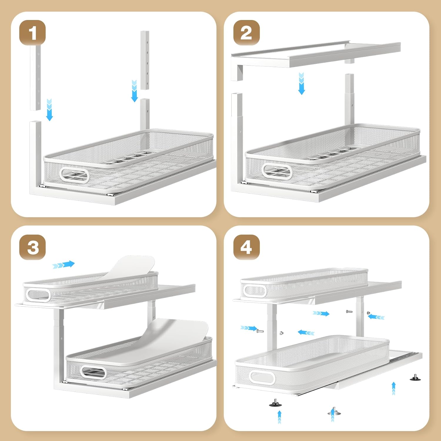 2-Pack 21.3 IN Depth Under Sink Organizer With Next-Gen Ball-Bearing Slides,Sophisticated Mesh