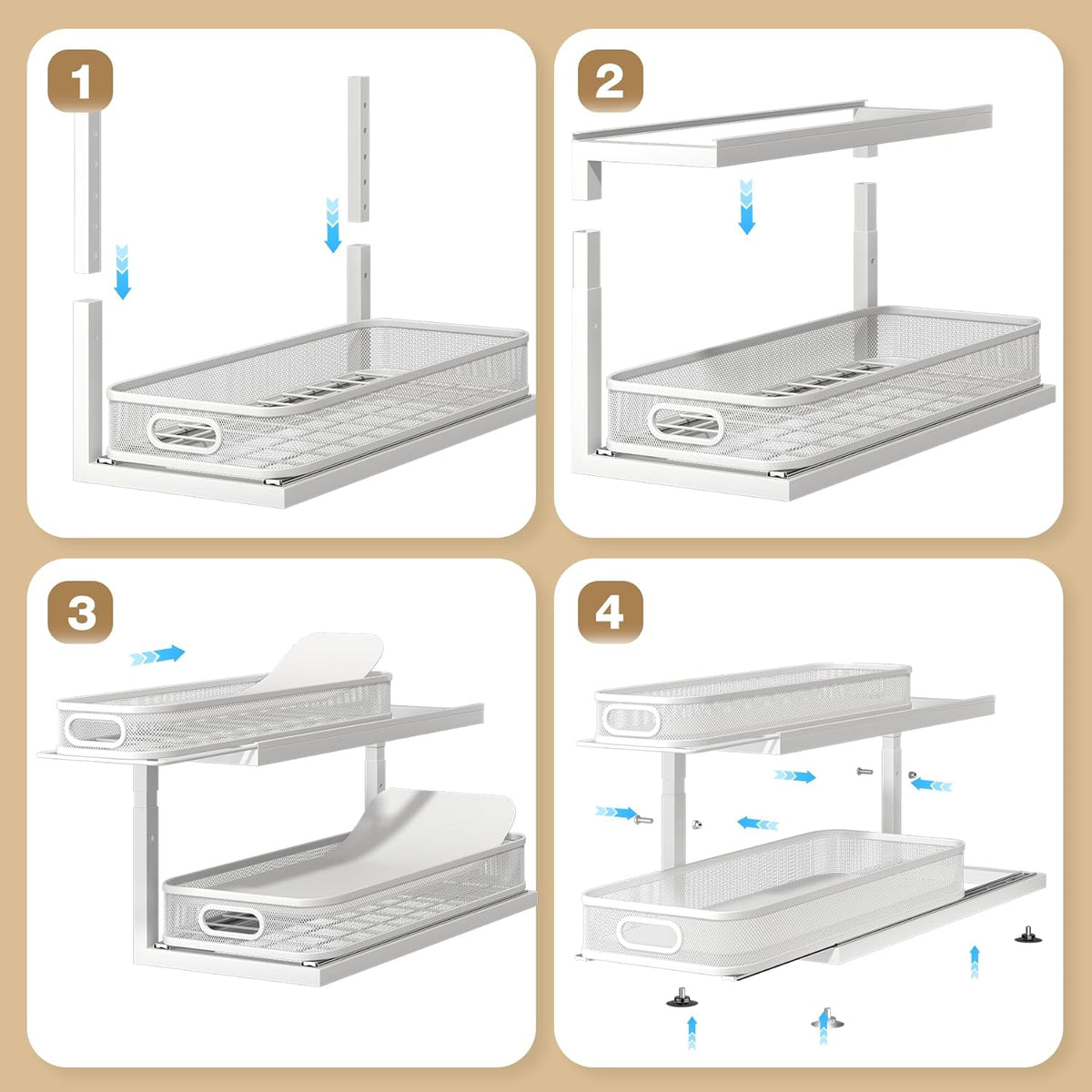 2-Pack 21.3 IN Depth Under Sink Organizer With Next-Gen Ball-Bearing Slides,Sophisticated Mesh