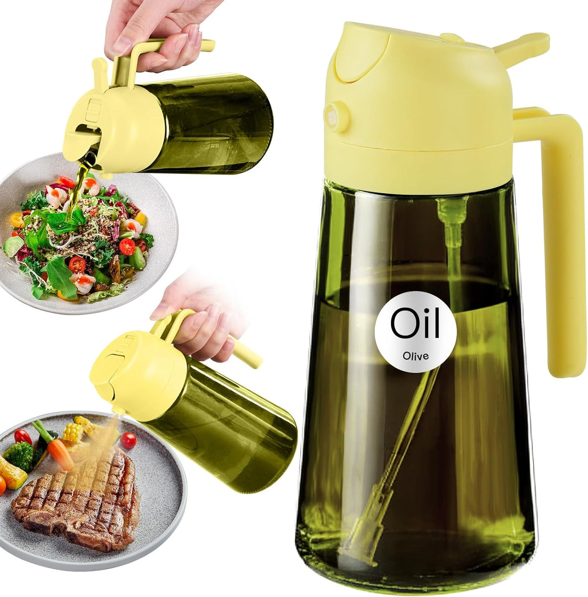 YARRAMATE 16oz/470ml Light-Blocking Dark Oil Sprayer for Cooking, 2 in 1 Olive Oil Dispenser Bottle