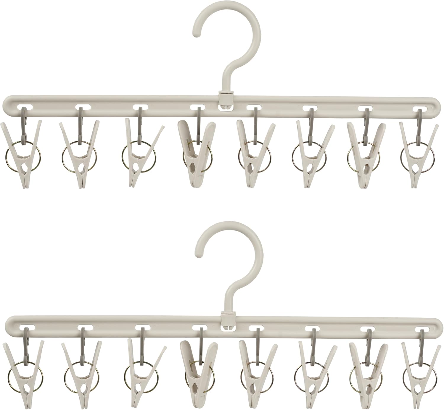 Clothes Hanger 2 Pack with 8 Clips,Clothes Drying Racks Windproof for Drying Socks Bras Underwears