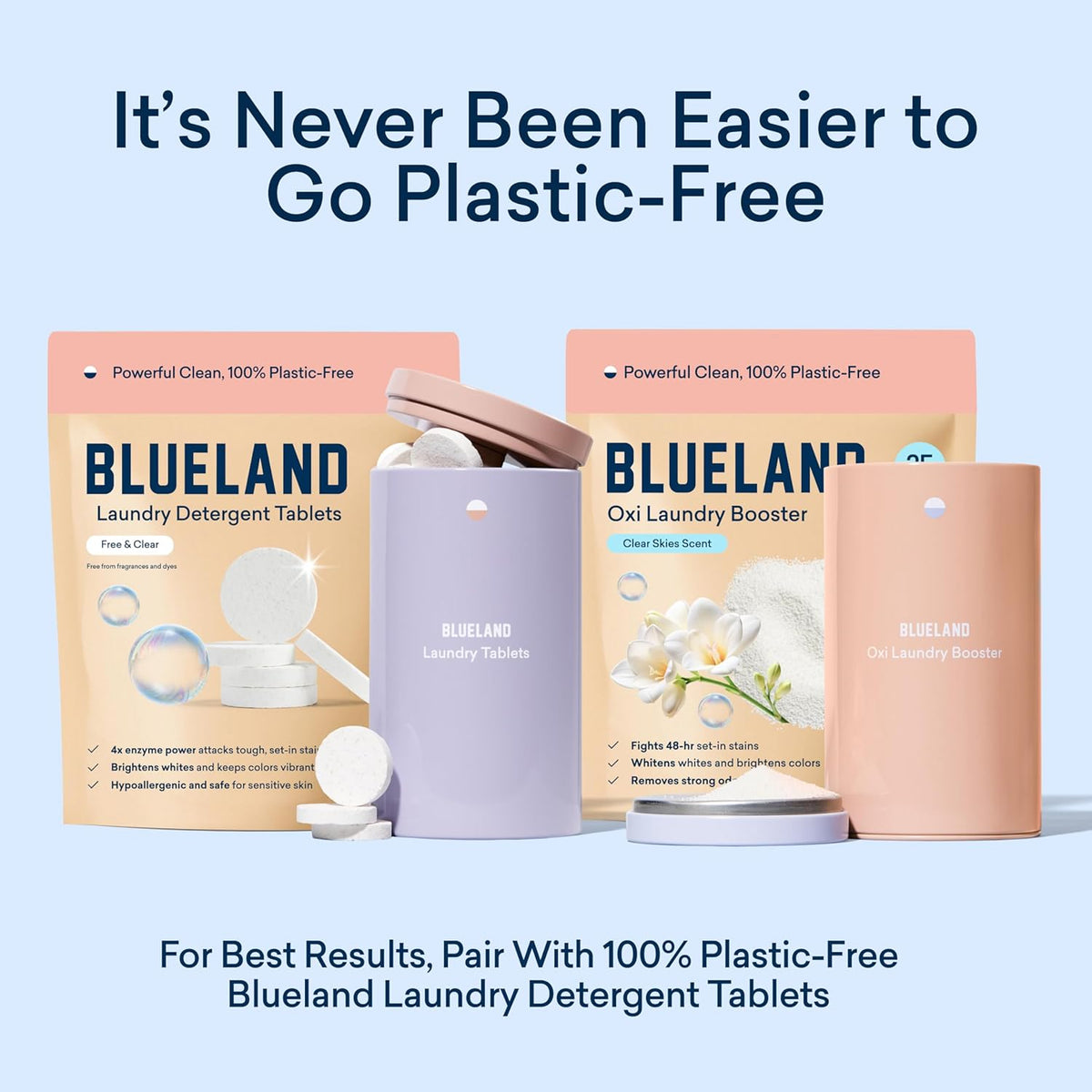 BLUELAND Oxi Laundry Booster Powder with Tin, Starter Set, Clear Skies Scent, 25 Loads, 17.6 oz