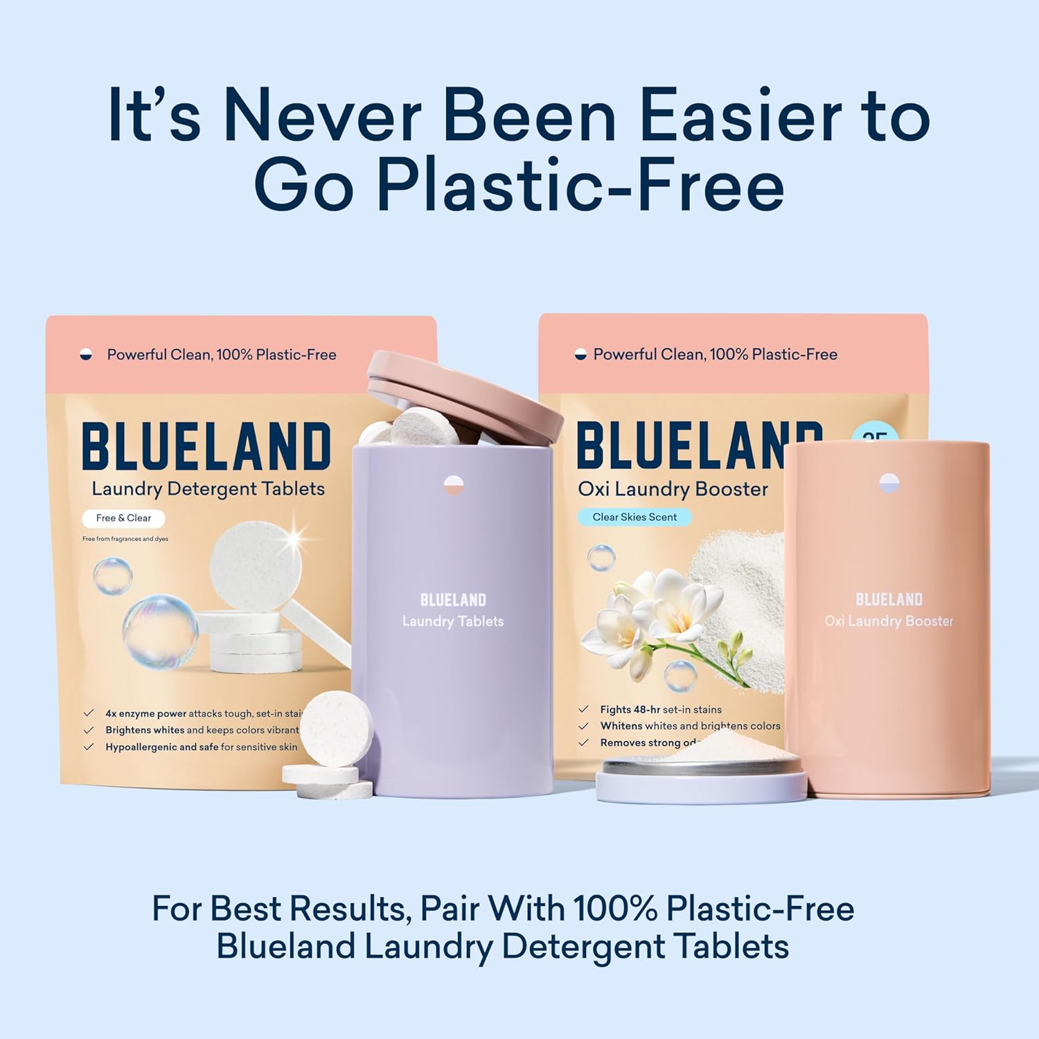 BLUELAND Oxi Laundry Booster Powder with Tin, Starter Set, Clear Skies Scent, 25 Loads, 17.6 oz