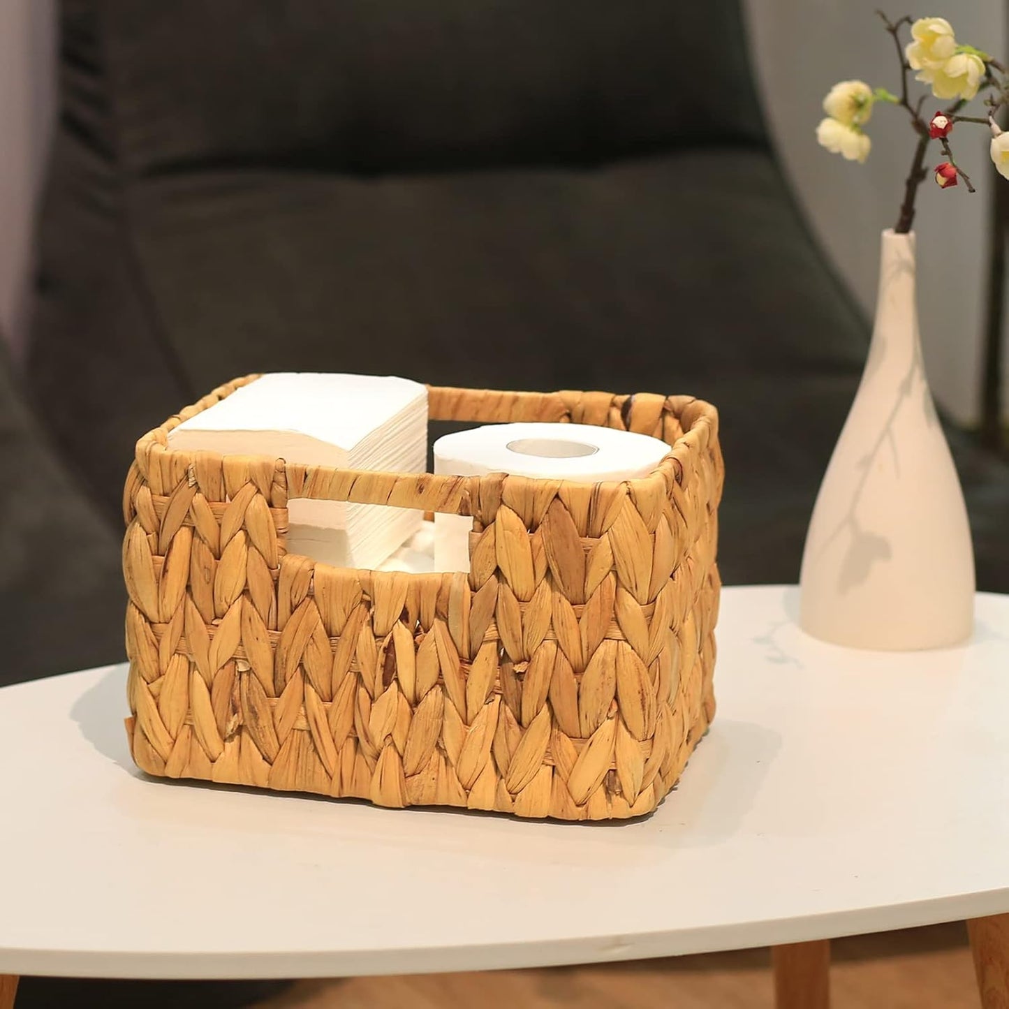 HOONEX Water Hyacinth Storage Baskets, Wicker Baskets for Storage, Hand Woven Baskets with Carry