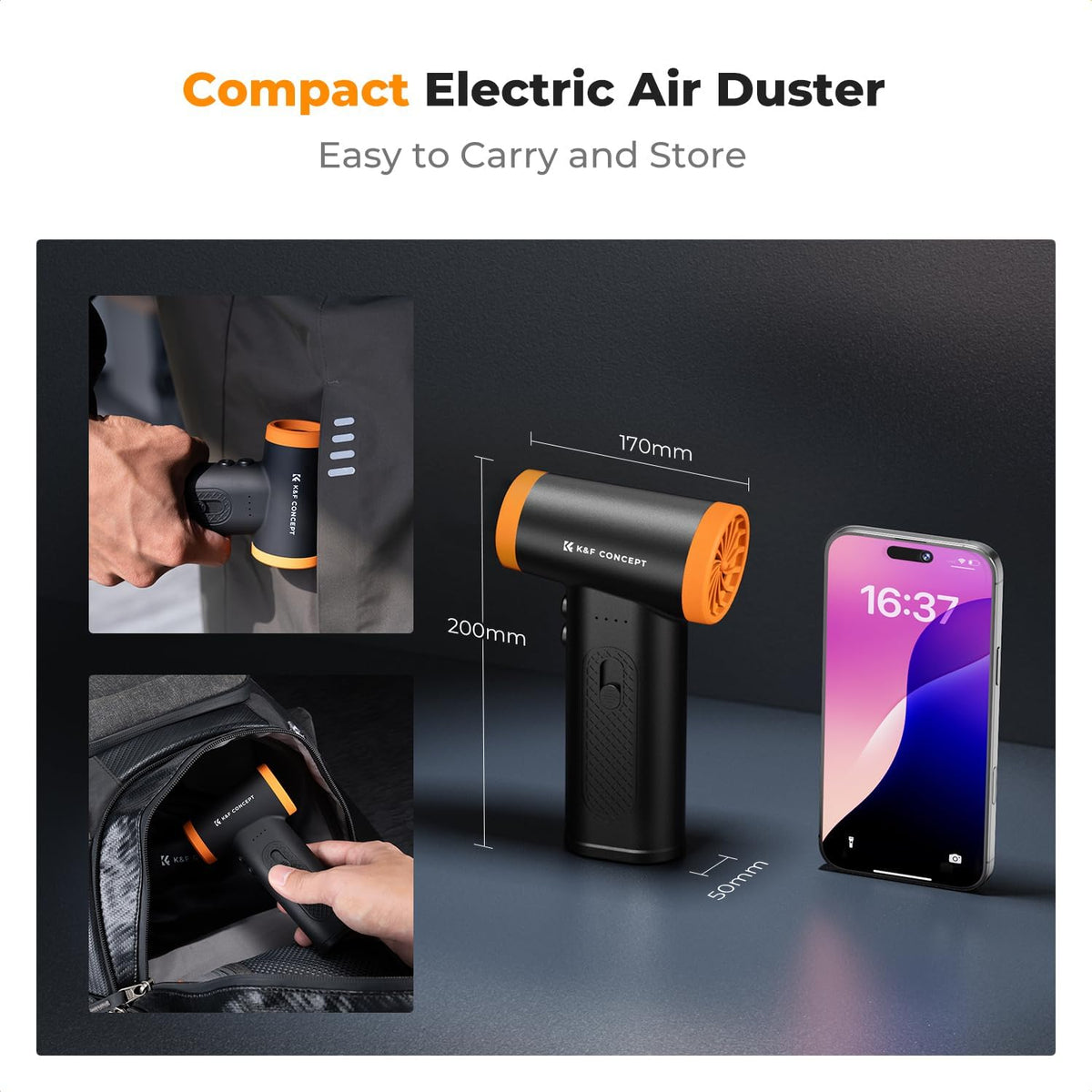 K&F CONCEPT Brushless Compressed Air Duster, 3 Gear Adjustable, 120000 RPM Super