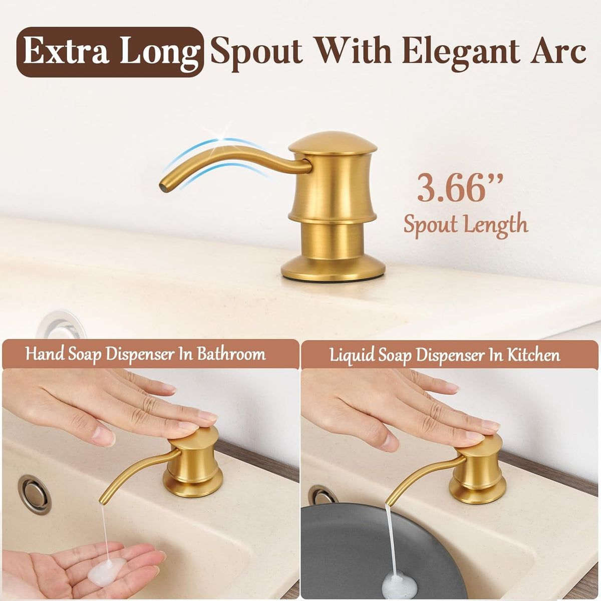 Built in Soap Dispenser for Kitchen Sink Countertop, Solid Brass Pump Head Long Spout with 10.2