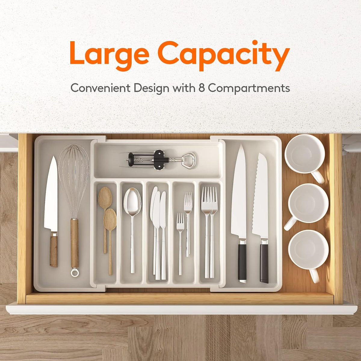 Lifewit Silverware Drawer Organizer, Expandable Utensil Tray for Kitchen, BPA Free Flatware and