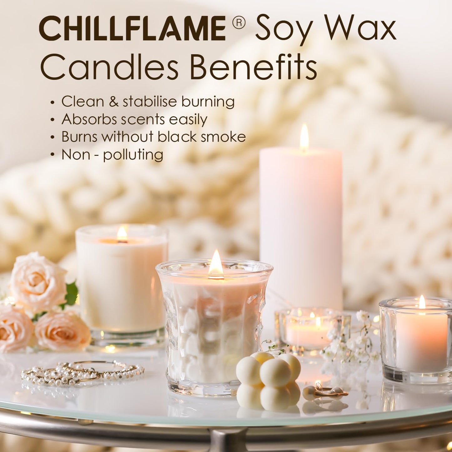CHILLFLAME Soy Wax Flakes, Natural Candle Wax, Organic Soy Wax for Candle Making from Farm, No