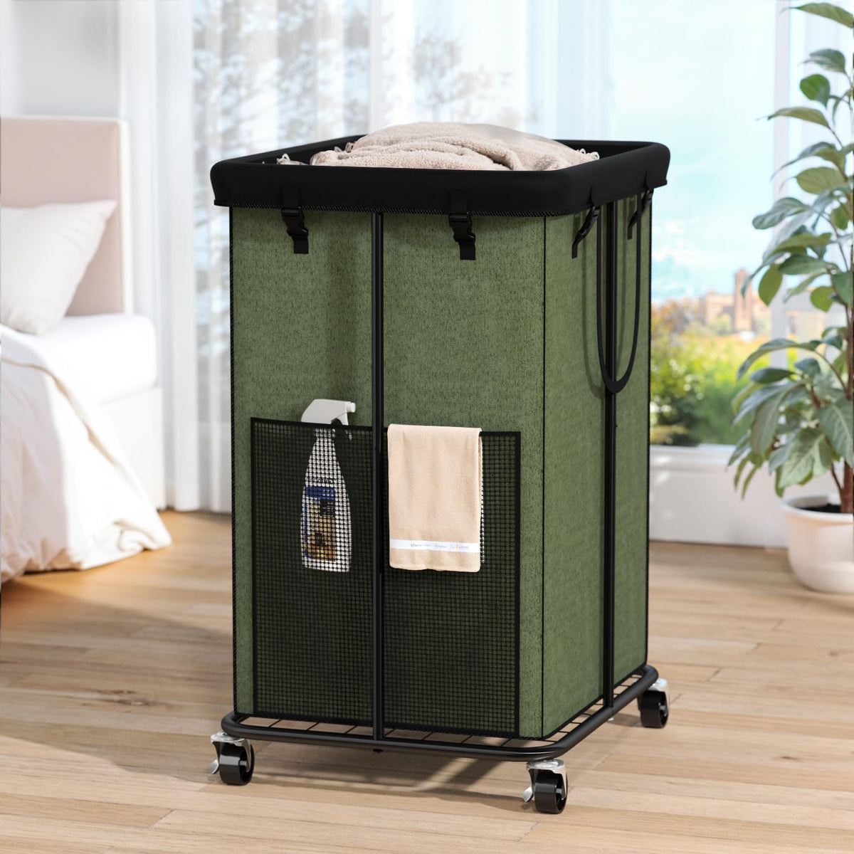 150L Laundry Hamper with Wheels, Rolling Laundry Basket with Metal Frame and Removable Bag, Large &
