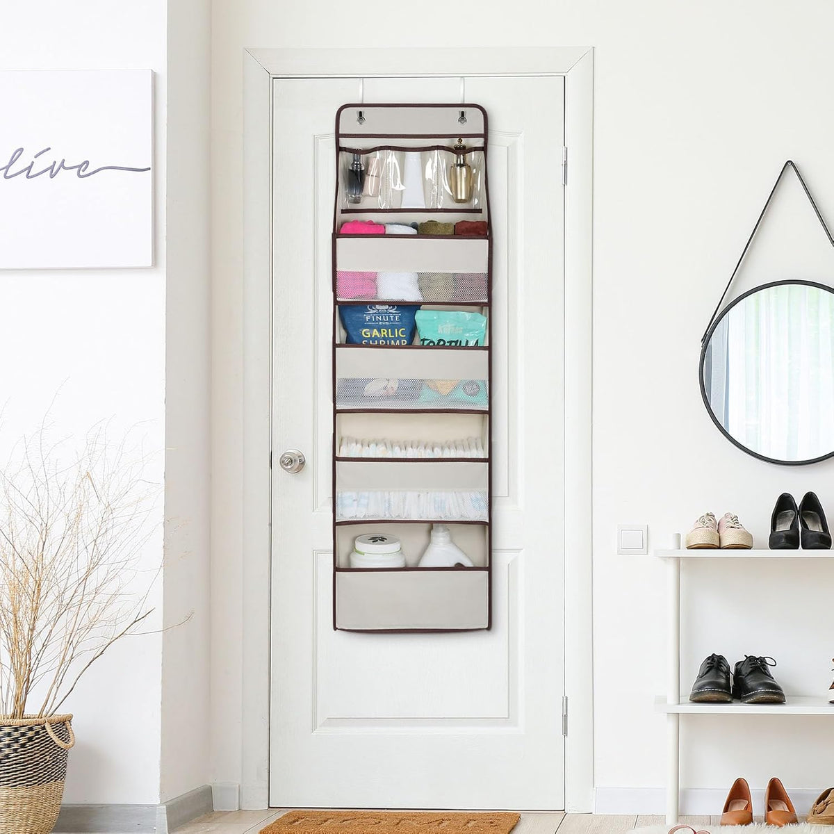 Univivi 5-Shelf Fabric Door Storage Over Door Hanging Organizer with 4 Large Pockets and 3 Small