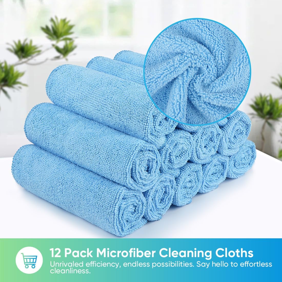 HOMEXCEL Blue Microfiber Cleaning Cloth, 12 Pack Premium Microfiber Towels for Cars, Lint Free