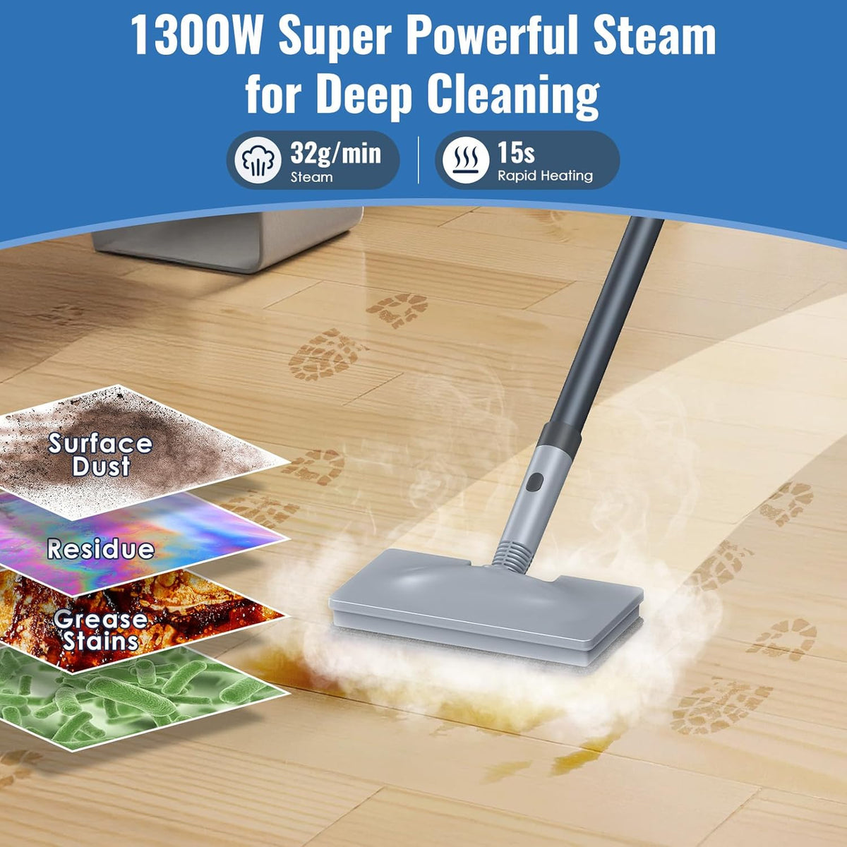 FEPPO Steam Mop with Detachable Handheld Steam Cleaner for Home and Floor Cleaning, 10-in-1