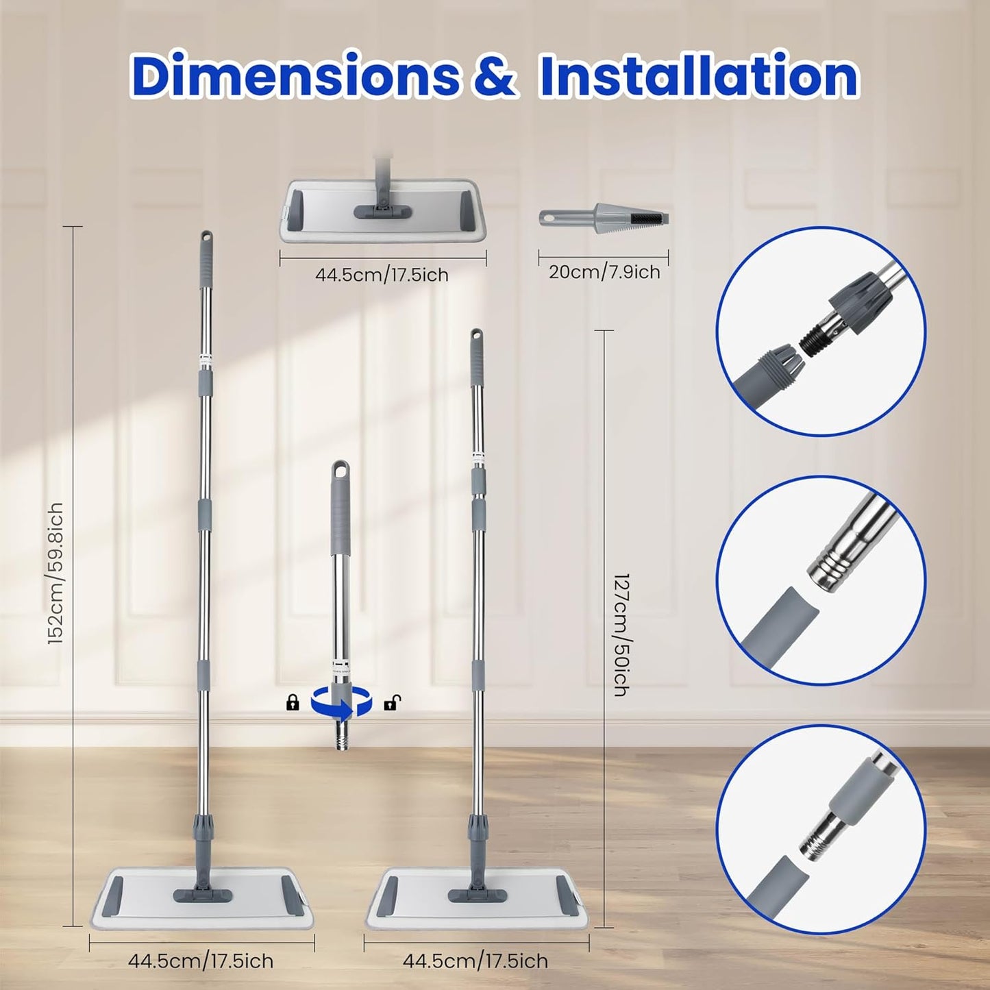 Microfiber Flat Mop for Floor Cleaning - Wet & Dry Mop for Hardwood, Vinyl, Tile Floors with 4