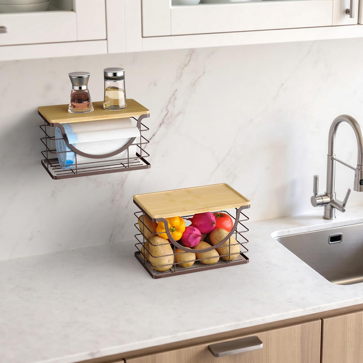 Extra Large Trash Bag Holder Under Sink Stackable Kitchen Storage 2 Pack, Pantry Organizers and