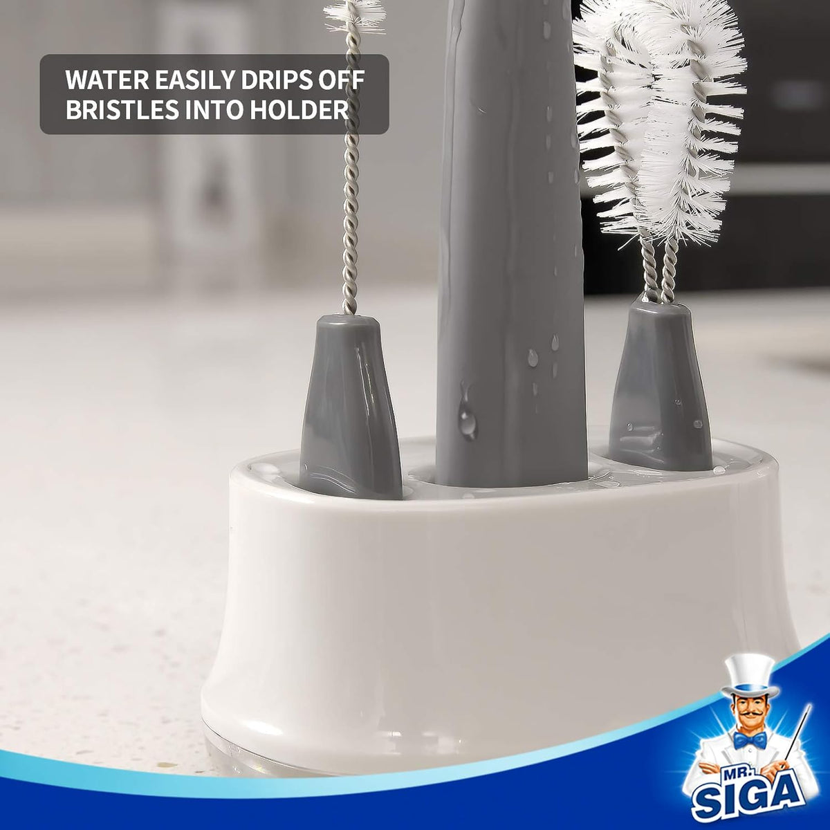 MR.SIGA Water Bottle Brush Cleaning Set with Storage Holder, Cleaning Brushes for Tumbler, Straw