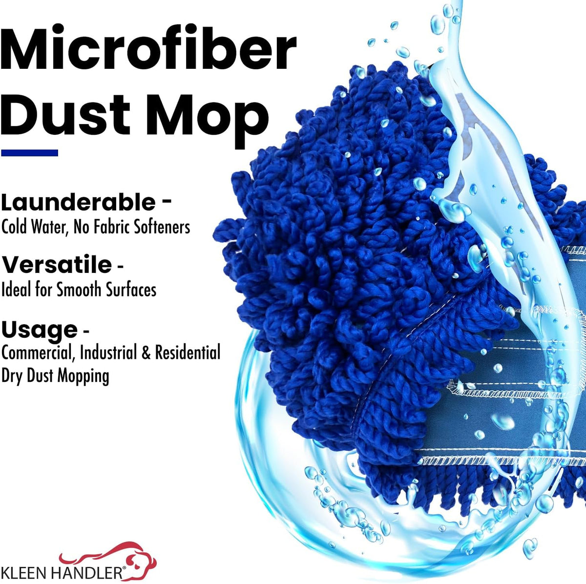 KLEEN HANDLER 36 Inch Microfiber Dust Mop, Large Washable Commercial Mop Head Replacement, Sweeper
