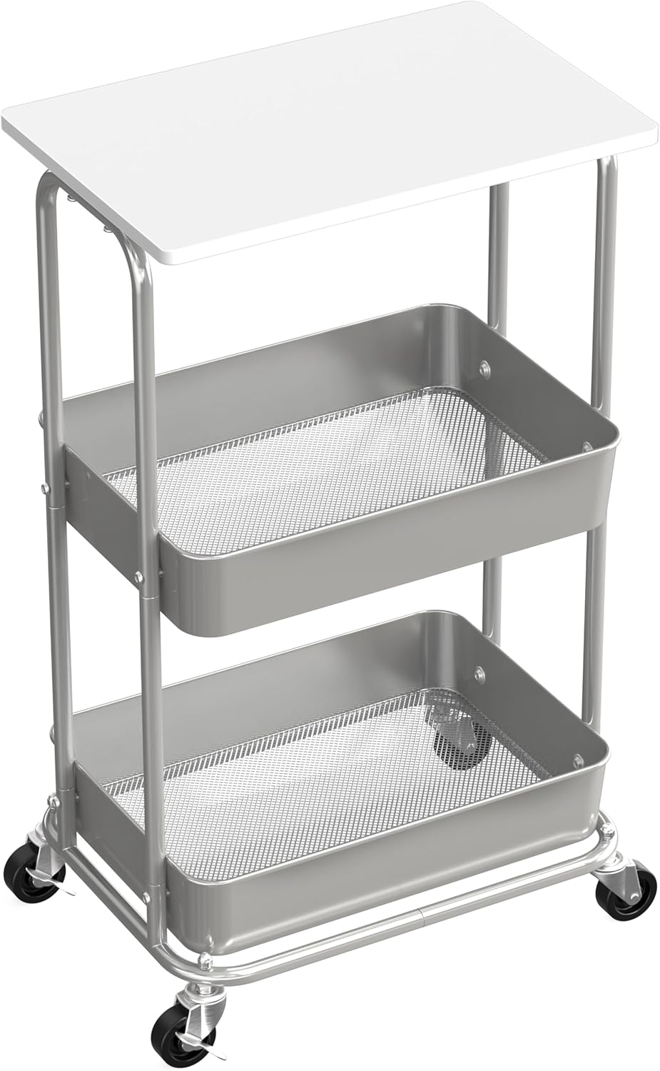Simple Houseware 2-Tier Rolling Utility Cart with Lockable Wheels and Wood Top, Metal Storage