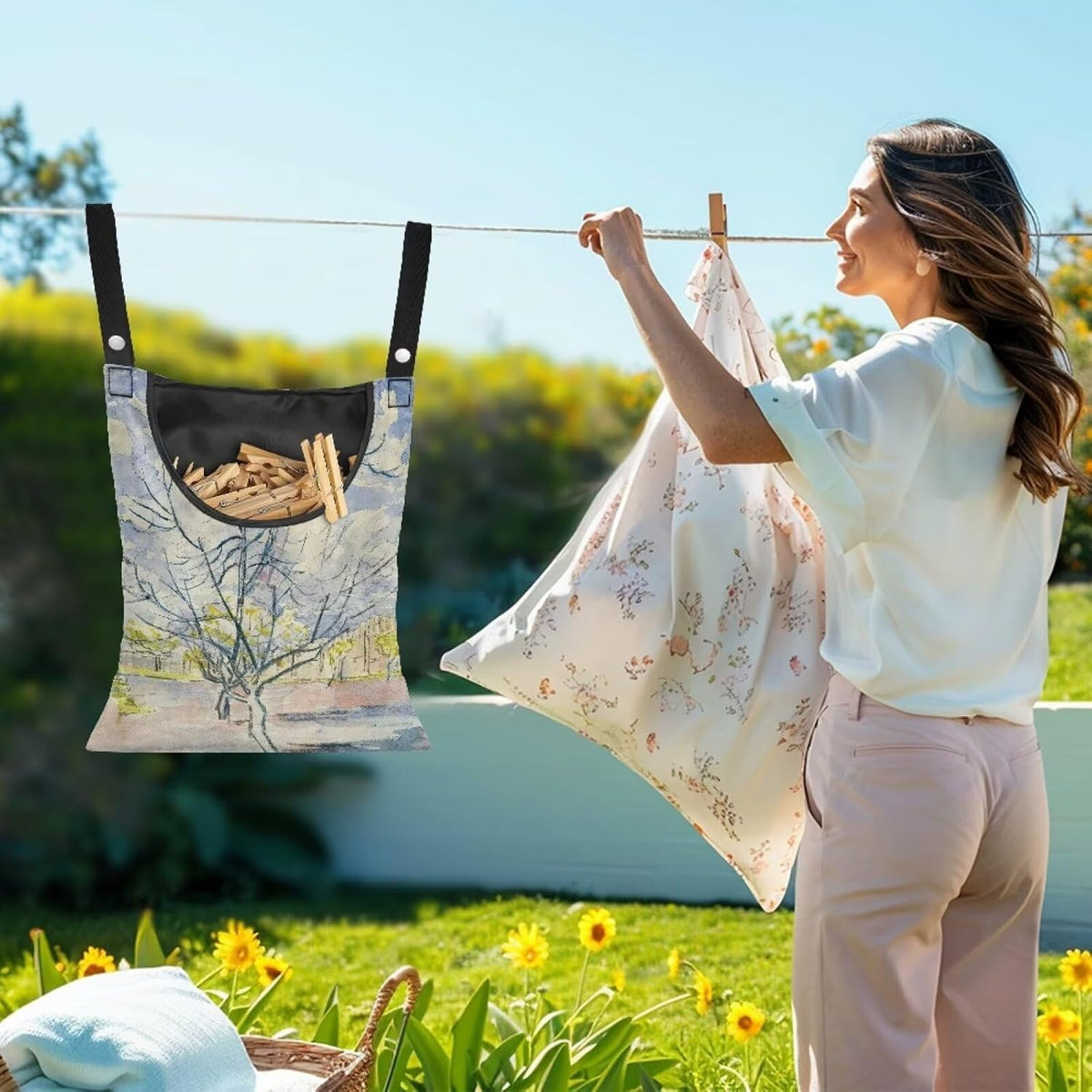 Weather Resistant Clothespin Storage Bag - Outdoor Hanging Organizer with Windproof Features