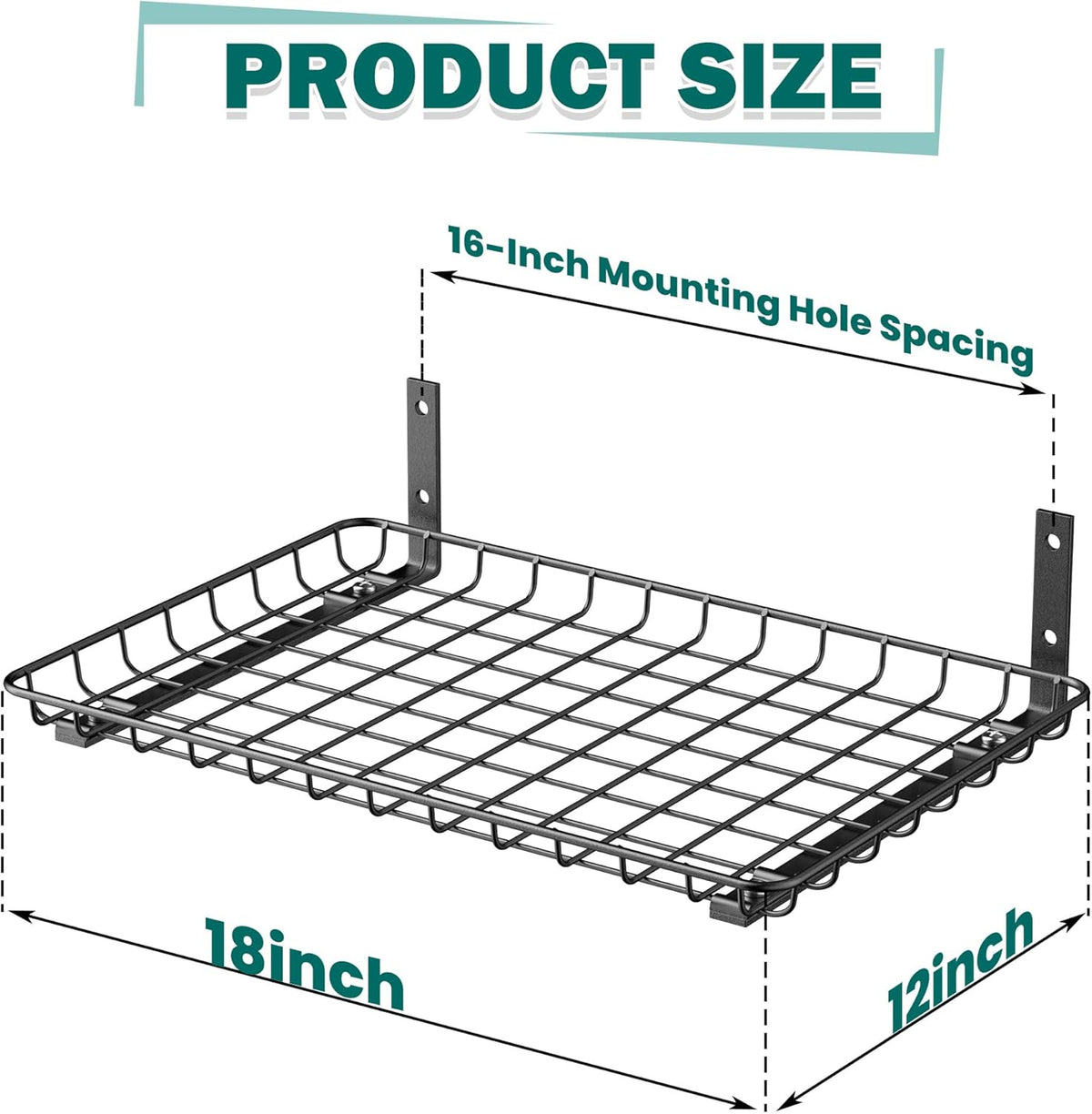 EVERHANGER Garage Wall Shelves 12x18 Inch, Wall Mounted Storage Shelf, Metal Shelf Rack, Heavy-Duty