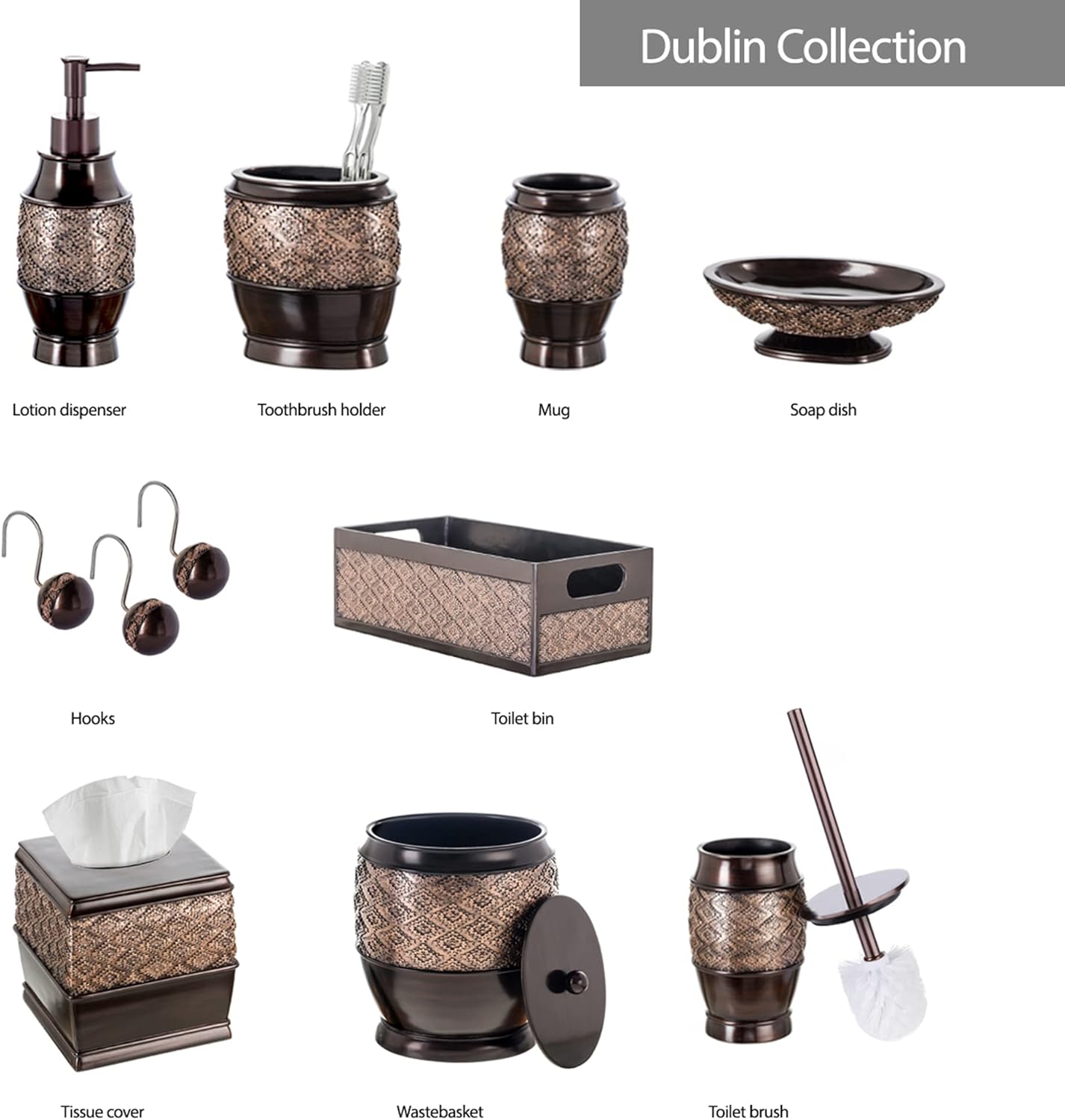 Creative Scents Dublin Brown Toilet Brush Set - Toilet Bowl Cleaner Brush and Holder - Decorative