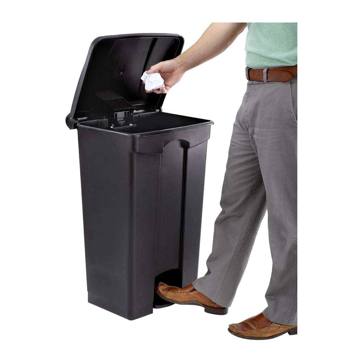Safco Step On Plastic Trash Can with Foot Pedal, 23 Gallon Garbage Can for Kitchen, Indoor or