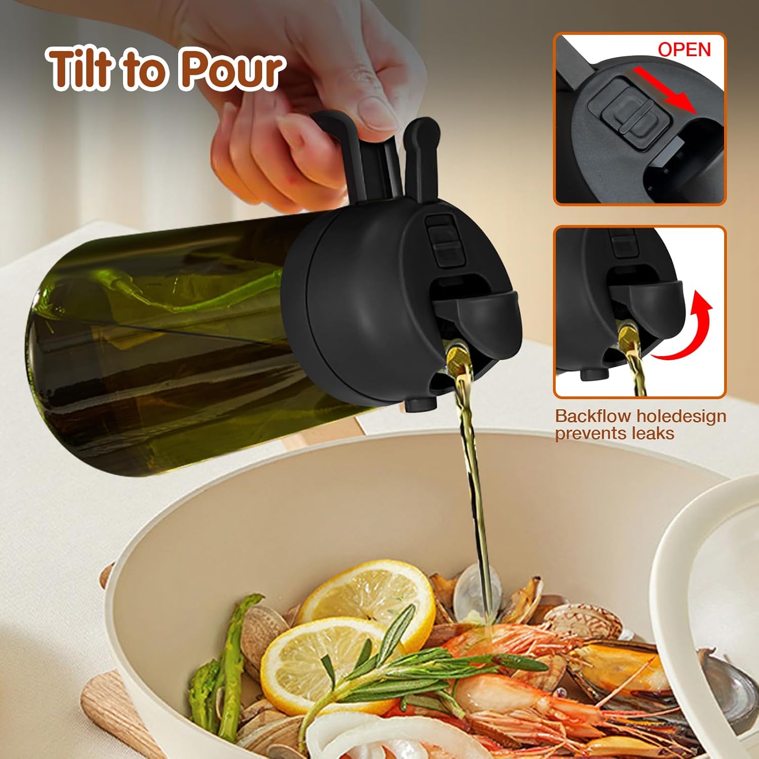 YARRAMATE 16oz/470ml 2PCS Light Blockage Dark Oil Sprayer for Cooking, 2 in 1 Olive Oil Dispenser