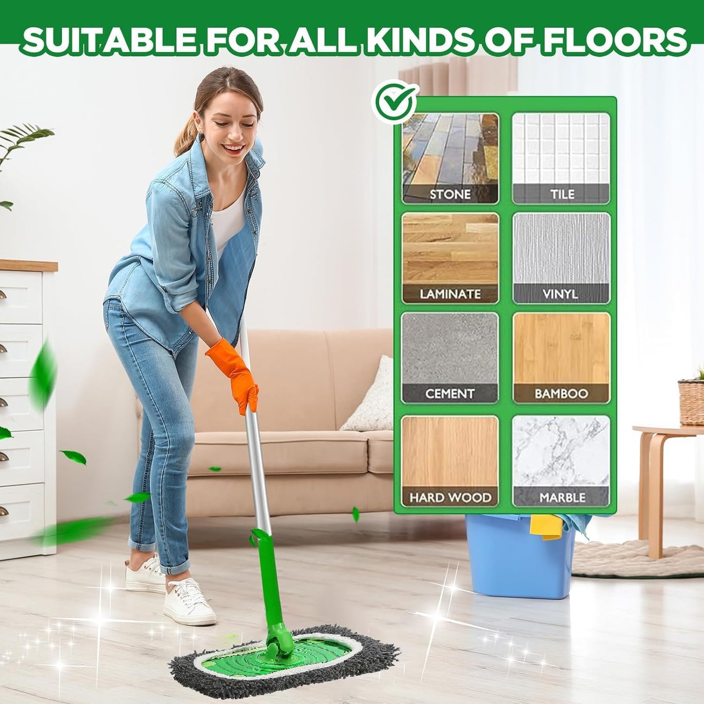 Reusable Microfiber Mop Pads Washable Wet Pads Compatible with Swiffer Sweeper Refills Pads for Wet