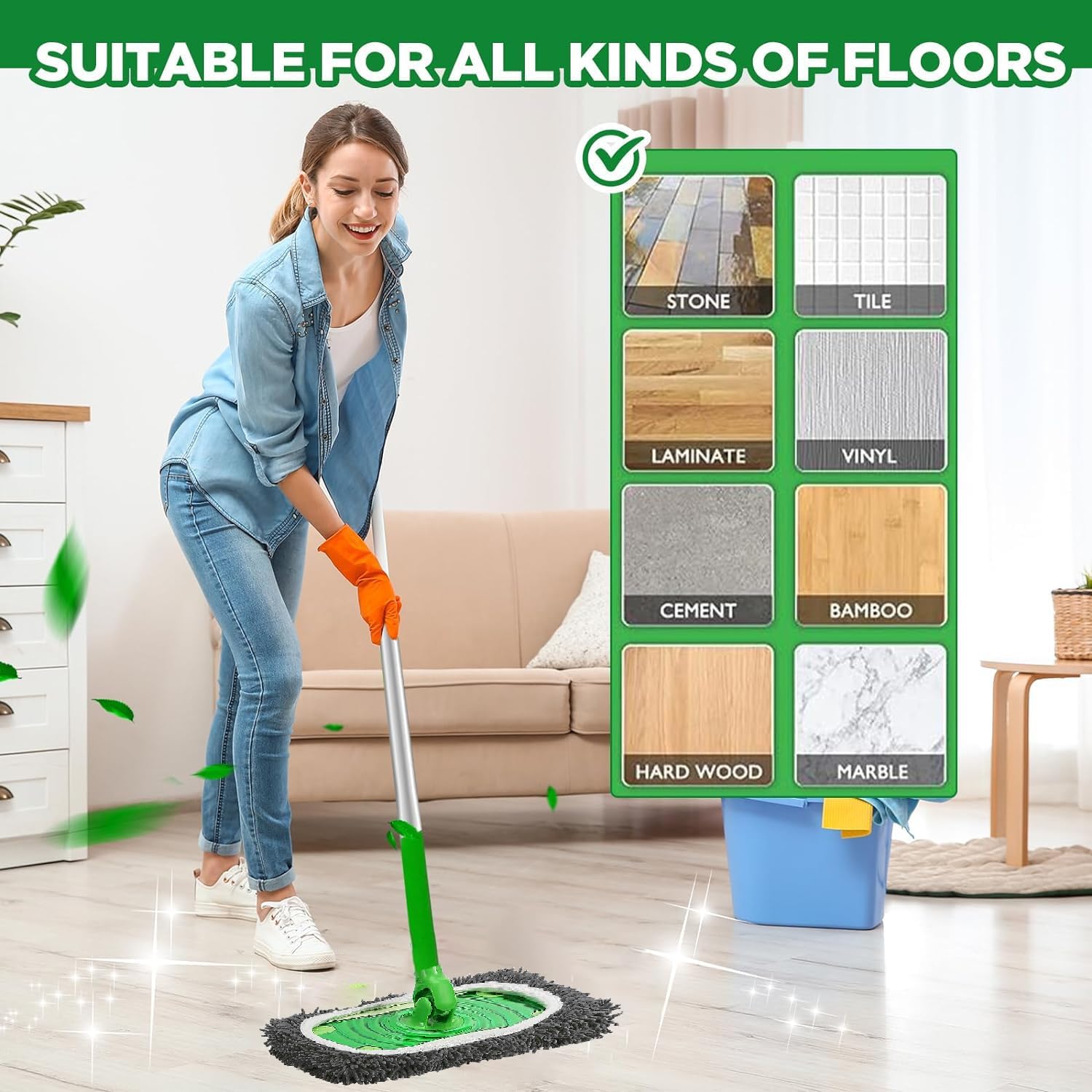 Reusable Microfiber Mop Pads Washable Wet Pads Compatible with Swiffer Sweeper Refills Pads for Wet