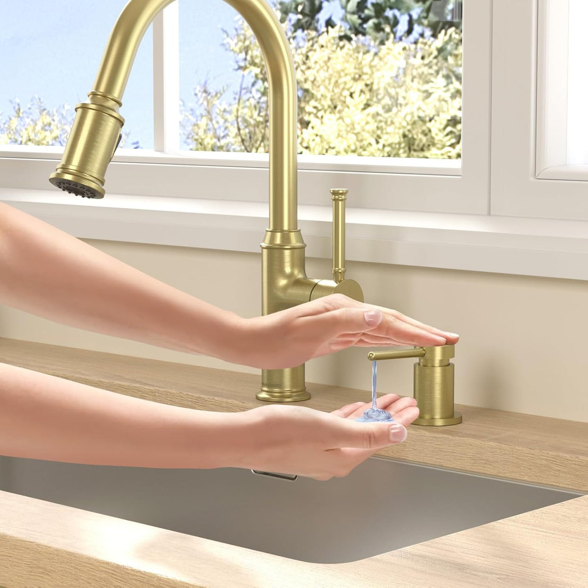 Lava Odoro Gold Soap Dispenser for Kitchen Sink, Modern Brass Built in Countertop Pump Dispenser