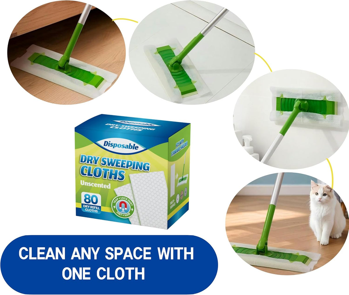 Dry Sweeping Cloths Disposable Mop Refills Floor Dust Mop Pad, Floor Cloth Refills for Swiffer