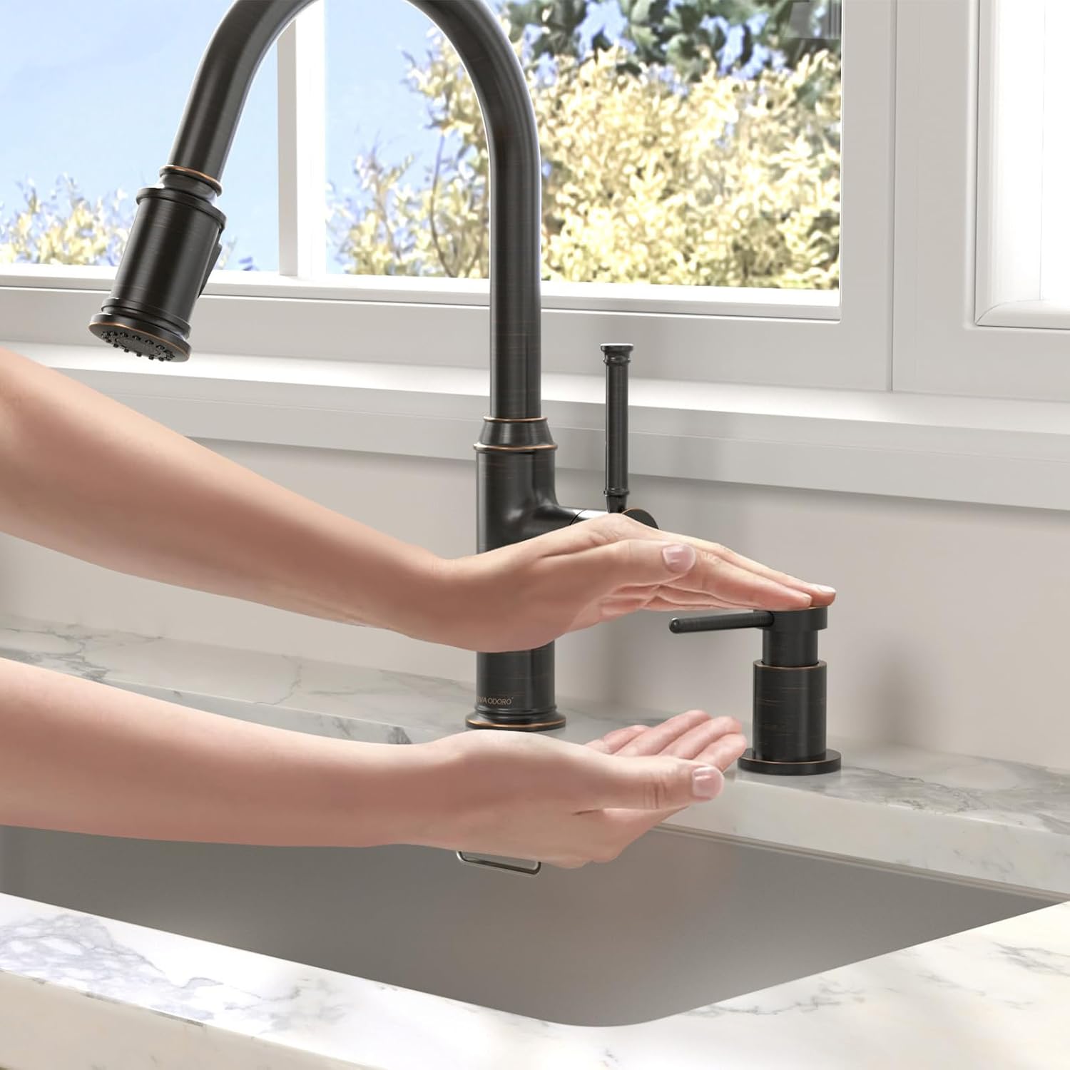 Lava Odoro Bronze Soap Dispenser for Kitchen Sink, Modern Brass Built in Countertop Pump Dispenser