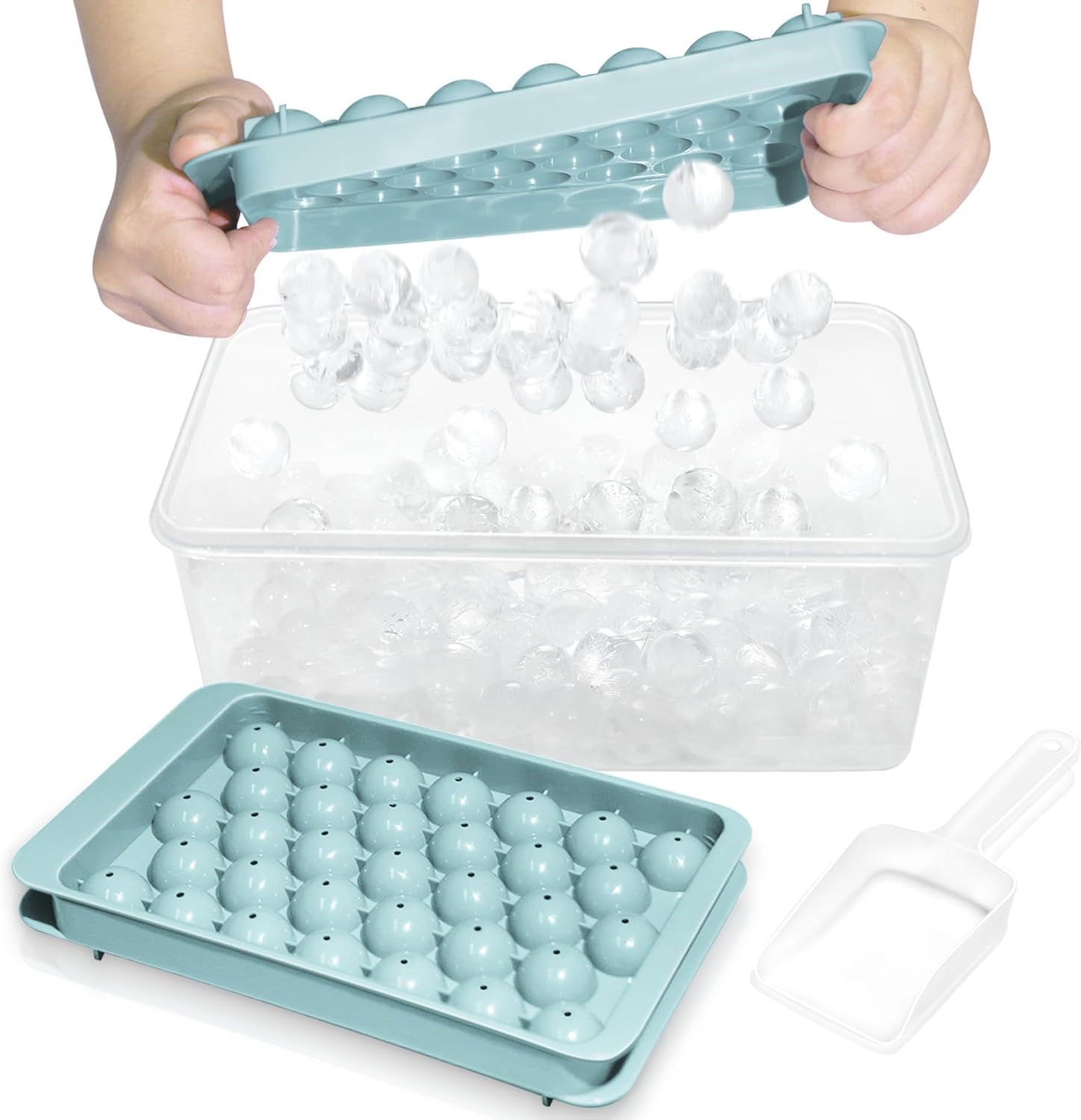 WIBIMEN Ice Cube Tray with Lid and Bin - Round Ice Trays for Freezer with Lid - Ice Cube Trays for