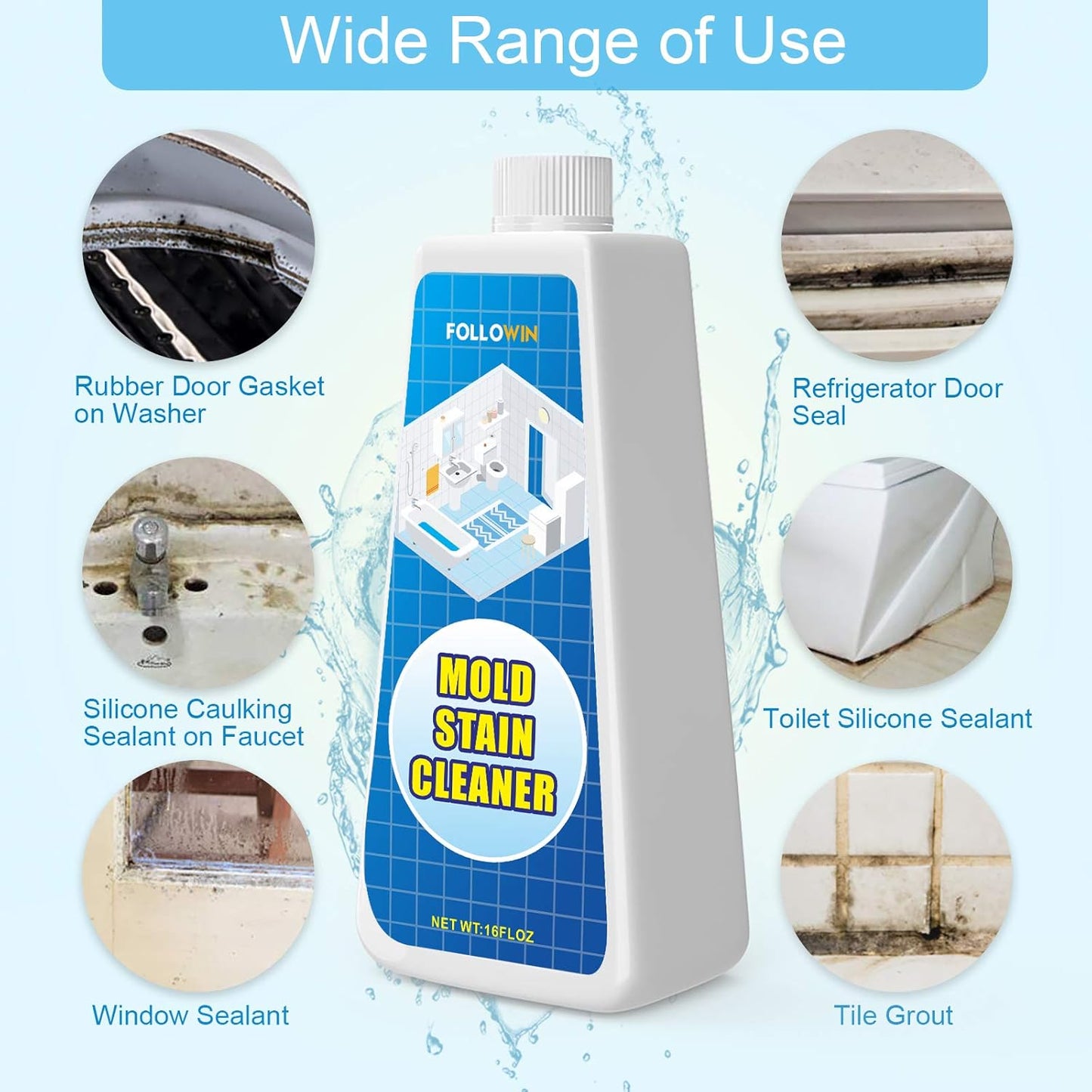 FOLLOWIN Mold and Mildew Stains Cleaner Gel 16oz for Washing Machine Front Loader Seal, Household