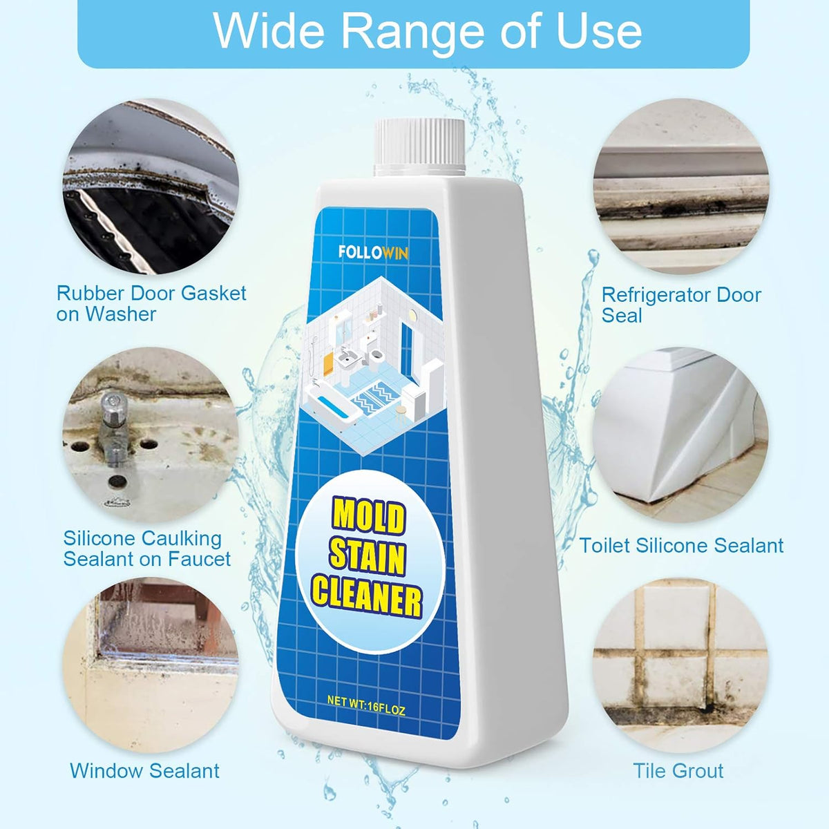 FOLLOWIN Mold and Mildew Stains Cleaner Gel 16oz for Washing Machine Front Loader Seal, Household
