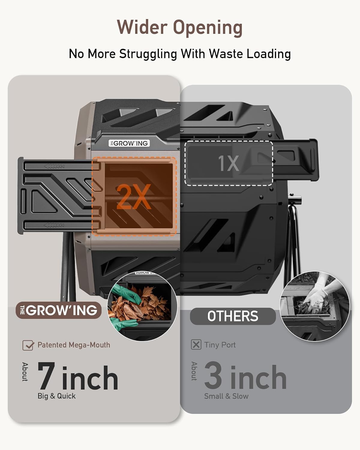 THEGROW'ING Updated 43 Gallon Compost Bin Outdoor, Fast Assemble Tumbling Composter, Dual Chamber