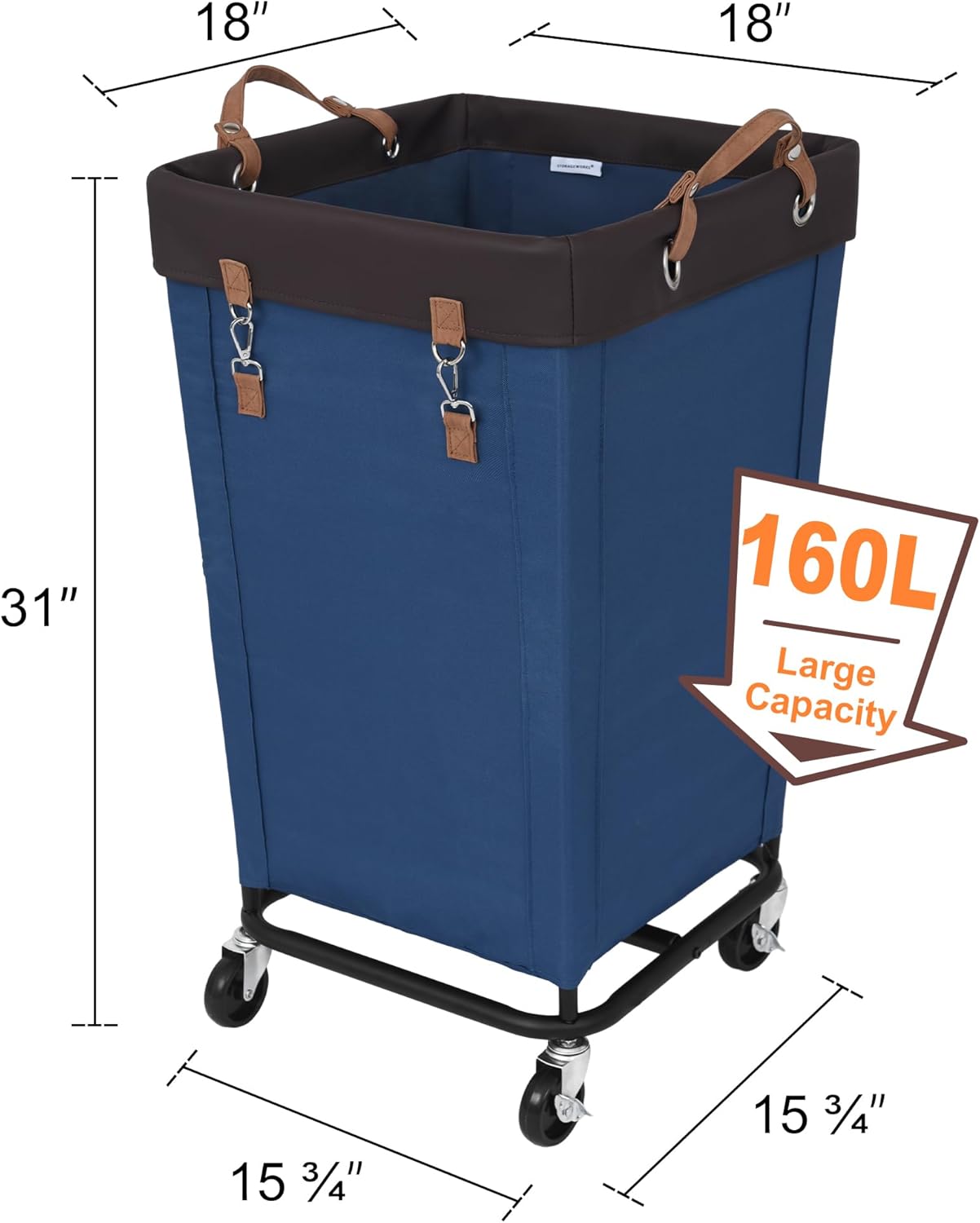 StorageWorks 160L Laundry Basket with Wheels, Large Rolling Hampers for Clothing Organizer, Dirty