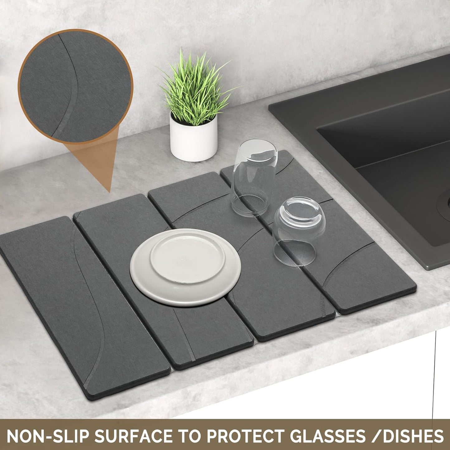 2 PCS Large Stone Dish Drying Mat for Kitchen Counter Quick Dry Stone Dishes Mats Marbled Water