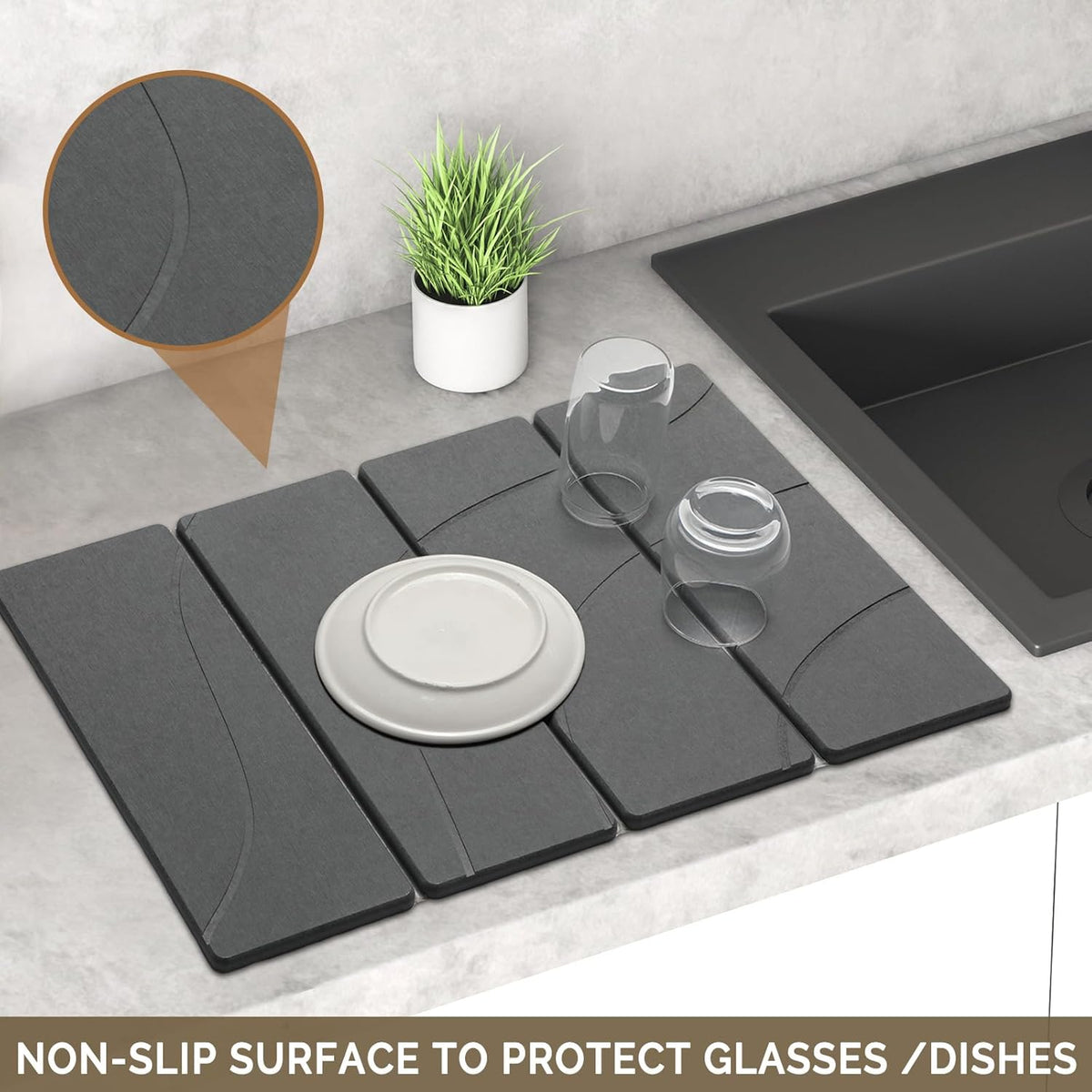 2 PCS Large Stone Dish Drying Mat for Kitchen Counter Quick Dry Stone Dishes Mats Marbled Water