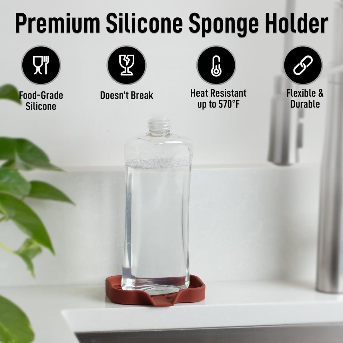 Zulay Kitchen Small Silicone Sponge Holder (4.9x3.3”) – Space-Saving Sink Organizer Tray for