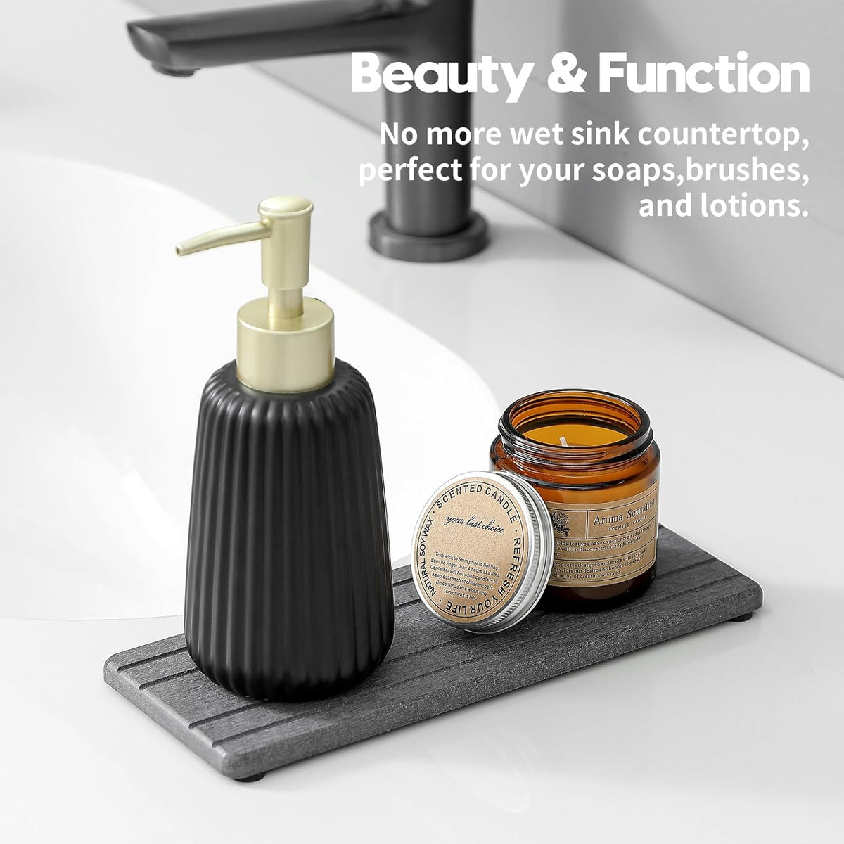 2PCS Diatomite Quick Stone Drying Tray Mat For Bathroom & Kitchen Counter, Instant Dry Water