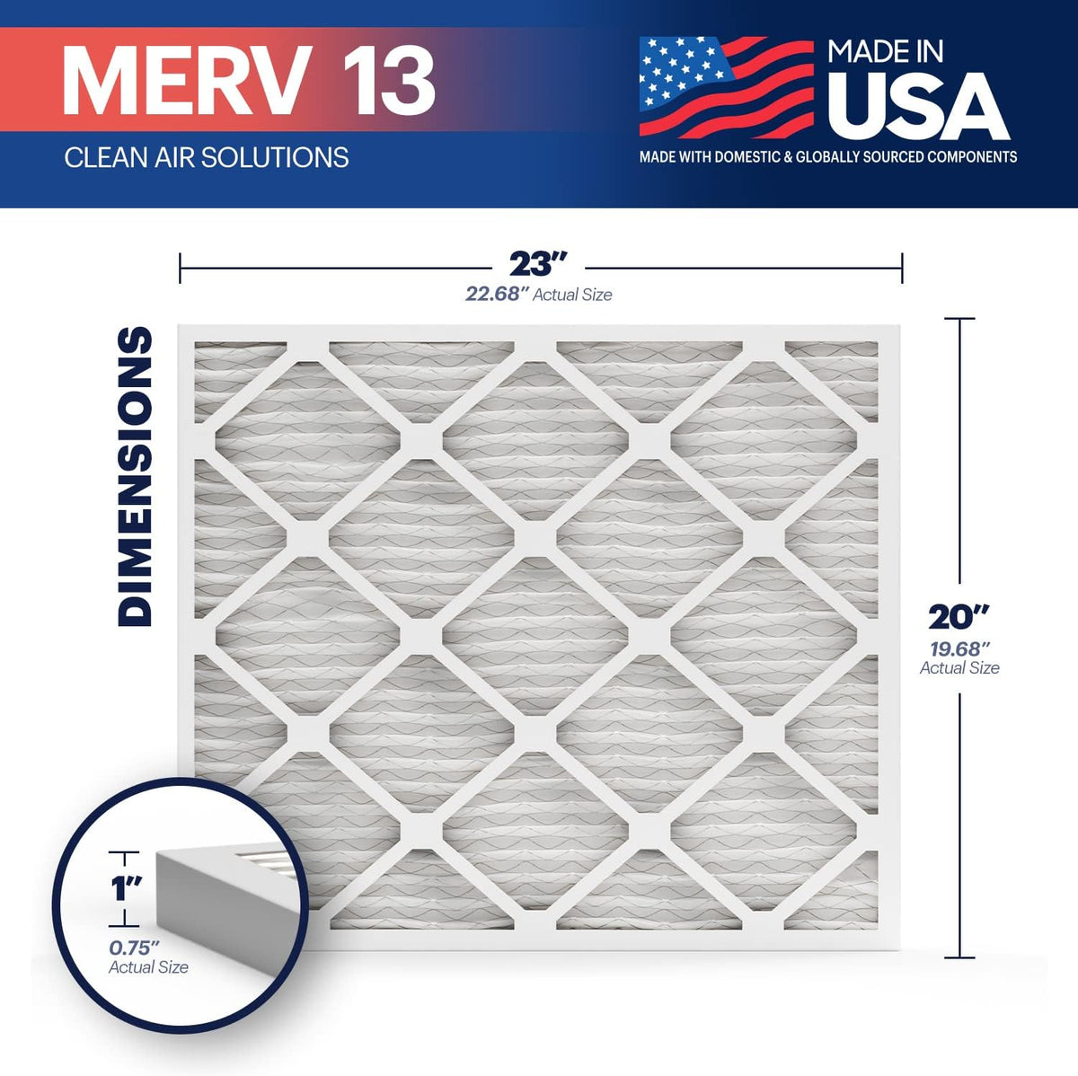 BNX TruFilter 20x23x1 Air Filter MERV 13 (4-Pack) - MADE IN USA - Electrostatic Pleated Air