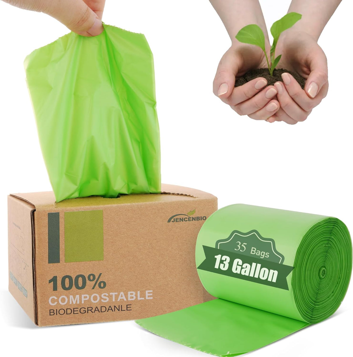 Compost Bags, 13 Gallon, 50Liter, Extra Thick 1.1 Mils, Compostable Food scrap waste bags with US