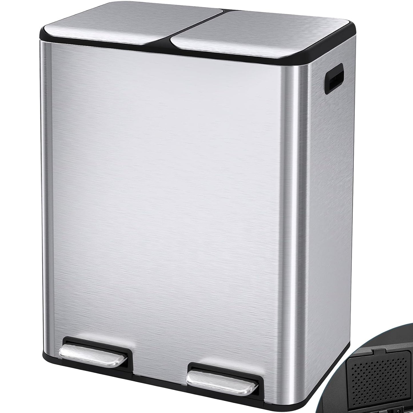 Arlopu 16Gal Dual Trash Can w/2 Built-in Box for Odor Control, Hands-Free Kitchen Garbage Bin