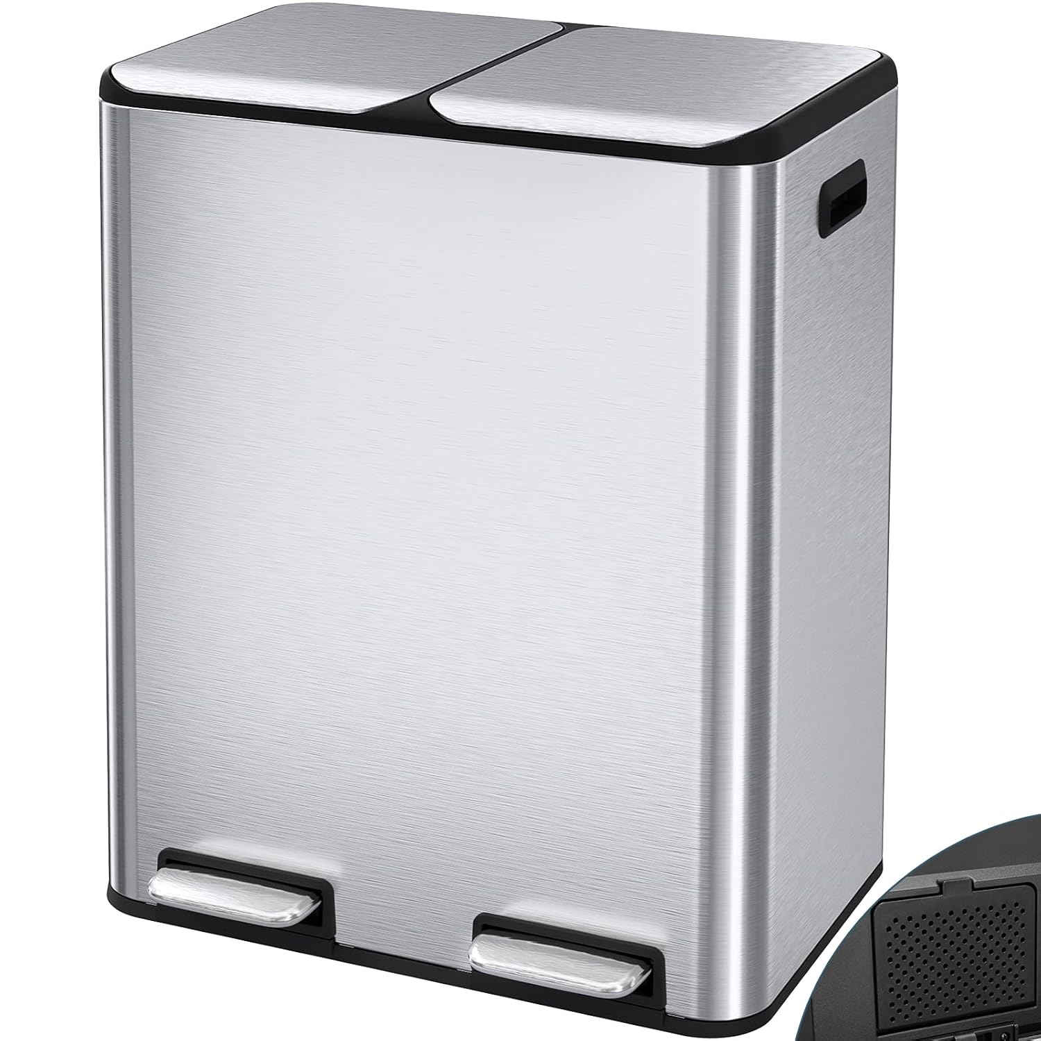 Arlopu 16Gal Dual Trash Can w/2 Built-in Box for Odor Control, Hands-Free Kitchen Garbage Bin