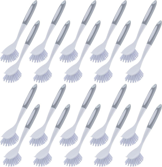 Hsei 20 Pcs Gray Kitchen Scrub Dish Brush Bulk with 11 Inch Handle Cleaning Dish Scrubber with