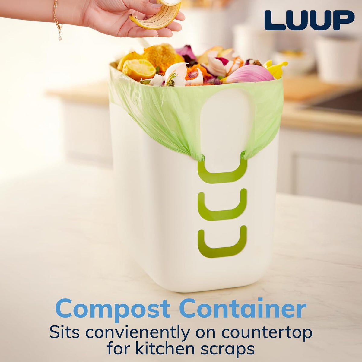 STORi Luup Bathroom Wastebasket, Secure Grocery Bags, Plastic Garbage Container for Vanity, Laundry